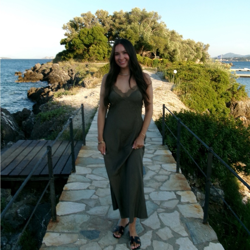 Massimo Dutti Taupe Lace Detail Dress